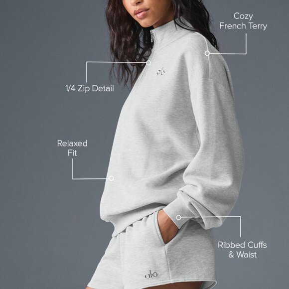 NEW Alo Yoga Accolade 1/4 Zip Pullover Athletic Heather Grey Medium Unisex gym - Picture 3 of 5